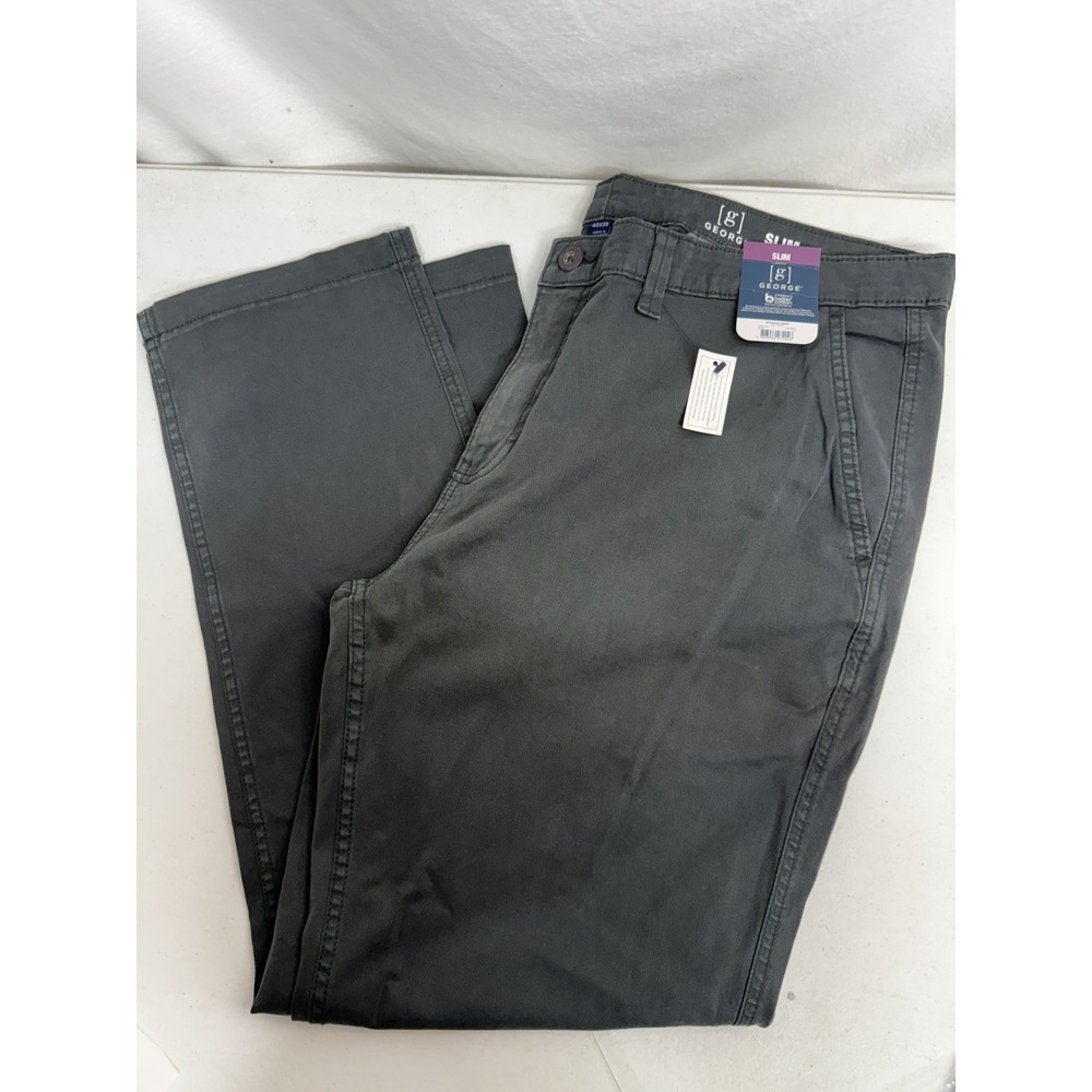 George Mens Slim stretch Chino Pants grey stone color, cotton NWT size 40x30